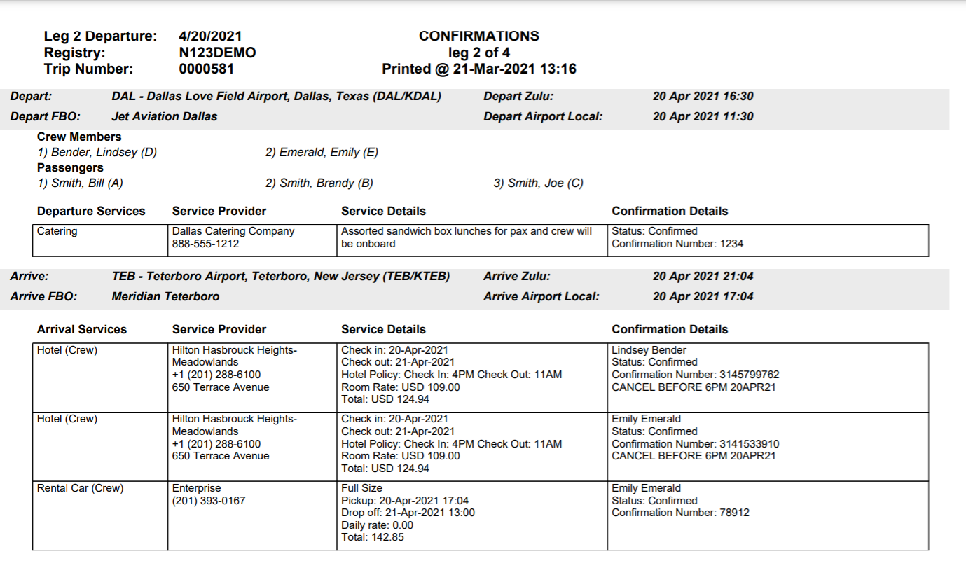 Confirmation Notes and Details - Operator Users - FlightBridge