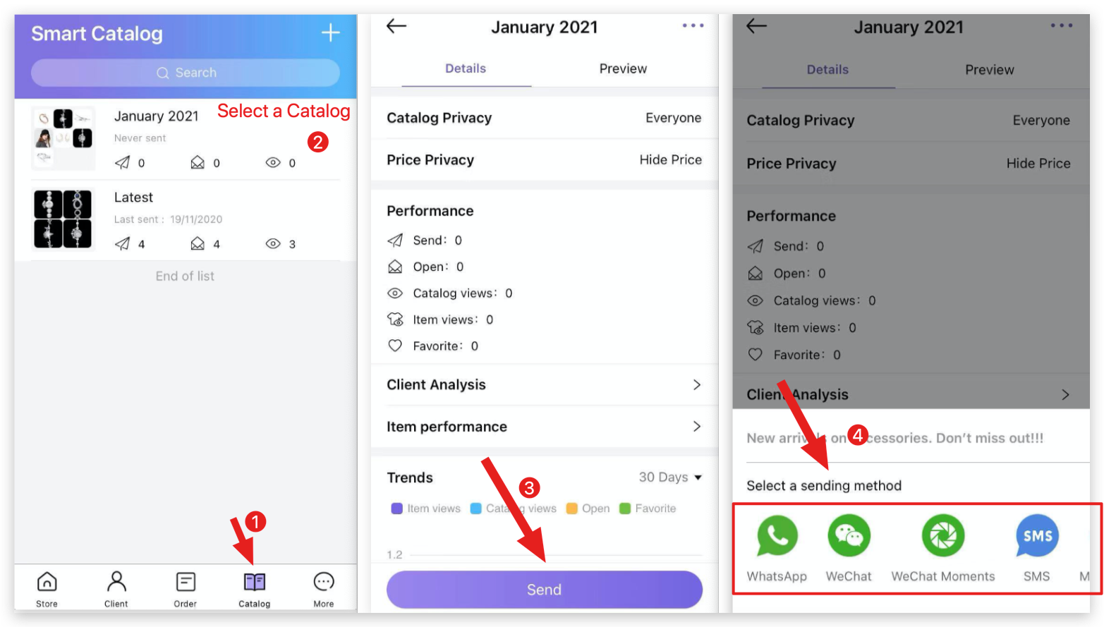How to create and send a catalog via MS Manager? MC App