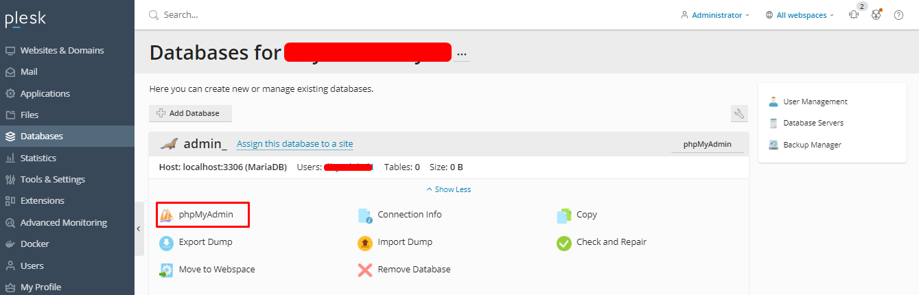 Cara Mengakses Database PhpMyAdmin Pada Plesk Panel