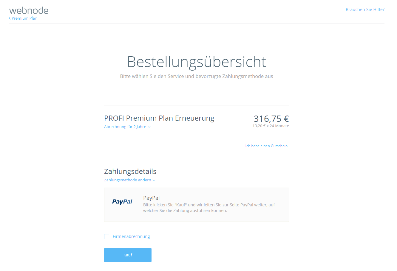 Webnode — Automatische Verlängerung der Dienste