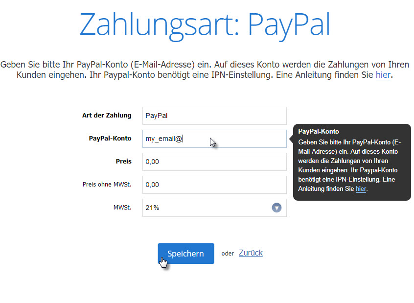 Webnode — PayPal als Zahlungsmethode einrichten
