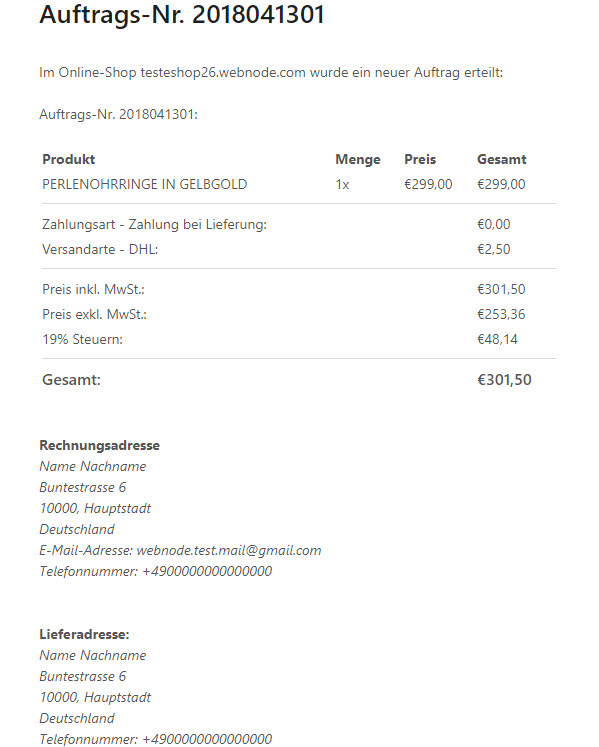 Webnode — Bestellungen verwalten