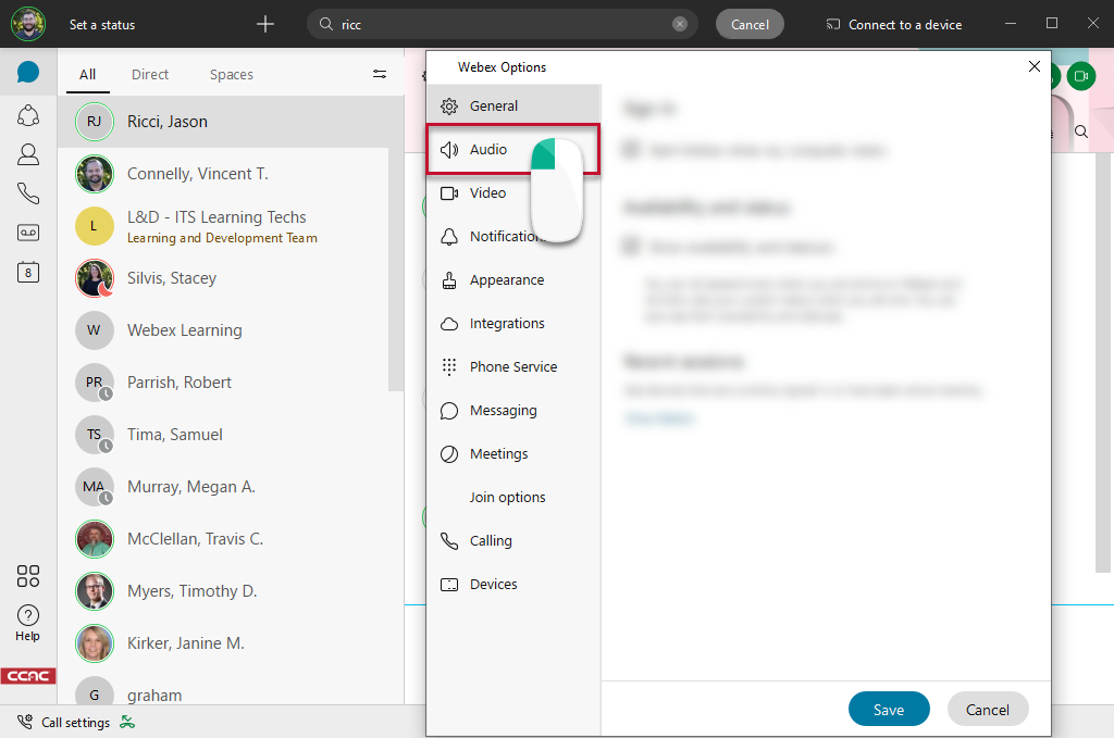 Setting Audio Options in ex CCAC's Help Center