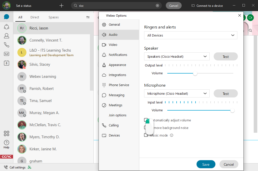 Setting Audio Options in ex CCAC's Help Center