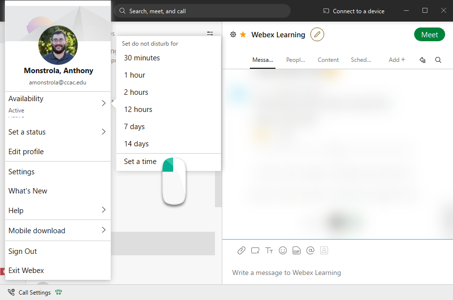 Setting Your Availability for Do Not Disturb in Webex CCAC's Help Center