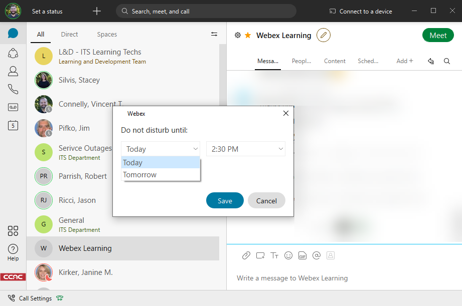 Setting Your Availability for Do Not Disturb in Webex CCAC's Help Center
