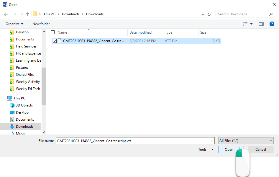 Converting an Zoom Audio Transcript File .vtt to a Word Document CCAC