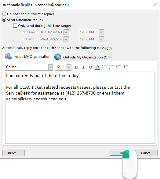 Setting An Out Of Office Away Message In Outlook CCAC s Help Center