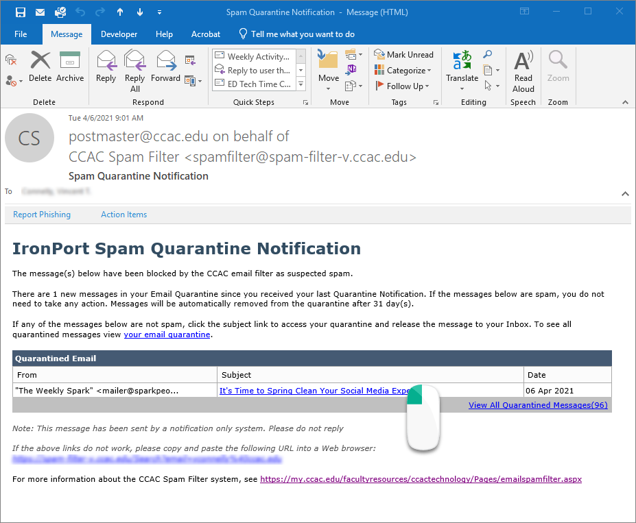 Releasing a Spam Quarantine Email CCAC's Help Center