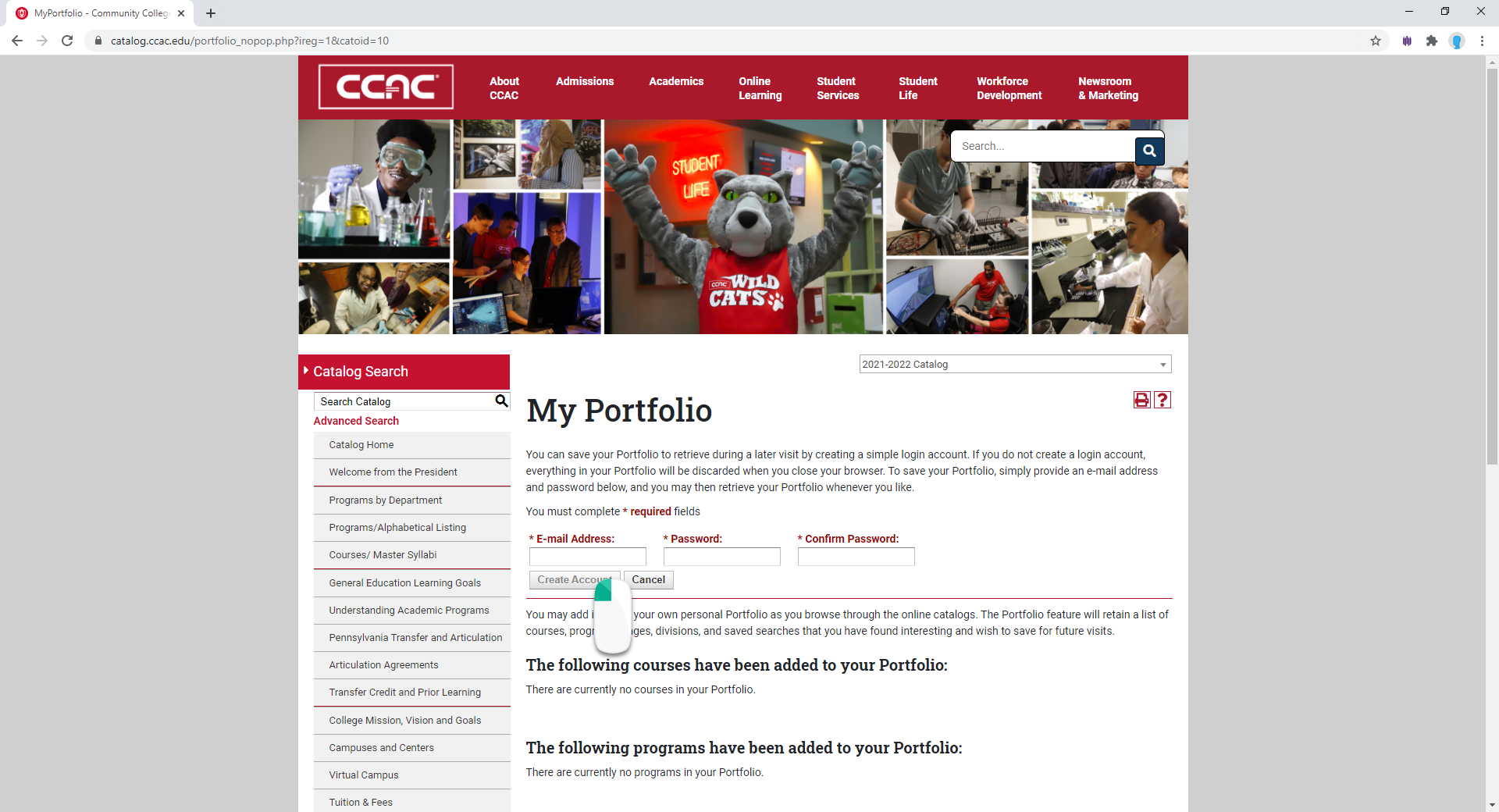 Creating a Profile for the Online Course Catalog CCAC #39 s Help Center