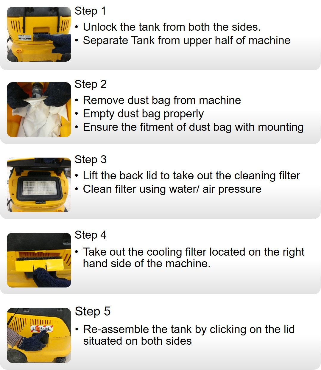How to clean Dust Extractor DE 1230 mirka