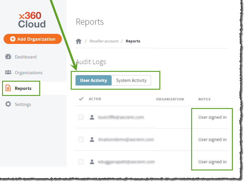 Export audit logs - x360Cloud - Axcient