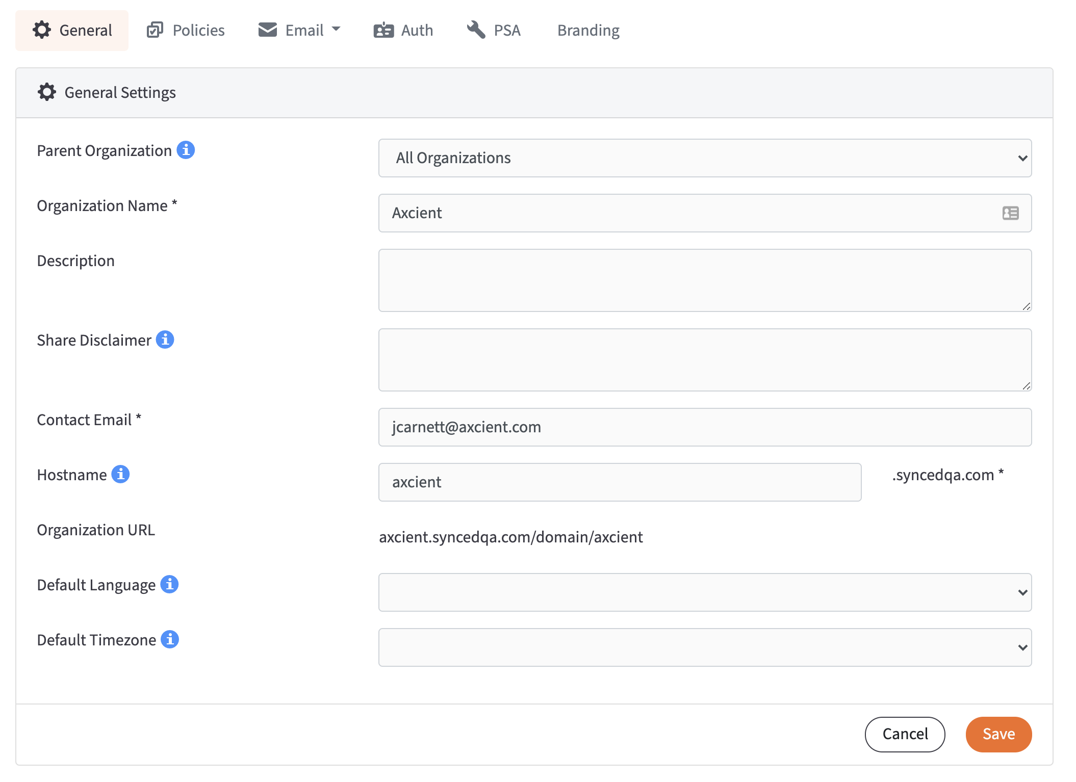 Update settings and policies for an organization - x360Sync - Axcient