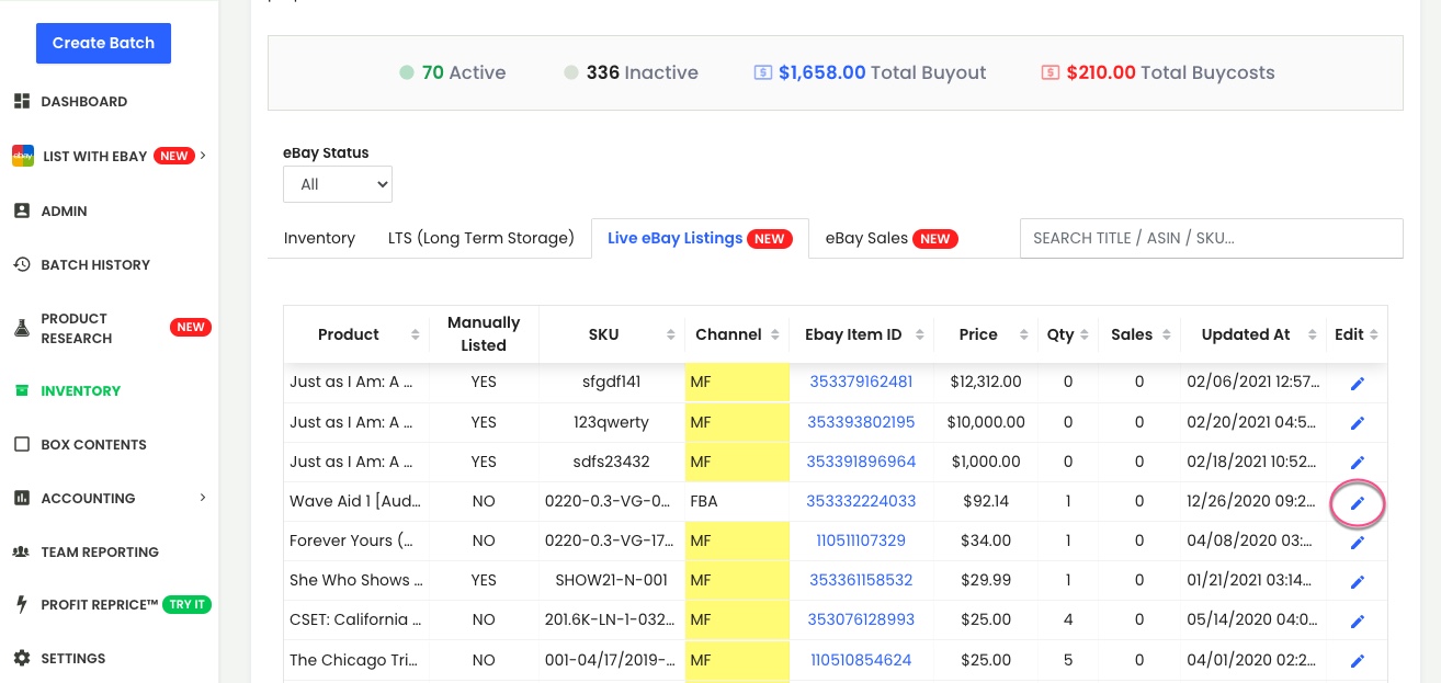 AccelerList — Editing price and quantity on your eBay listings