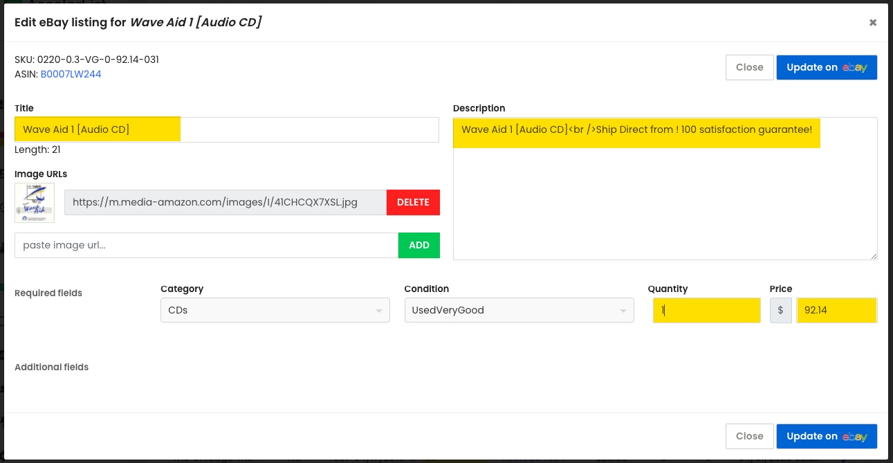 AccelerList — Editing price and quantity on your eBay listings