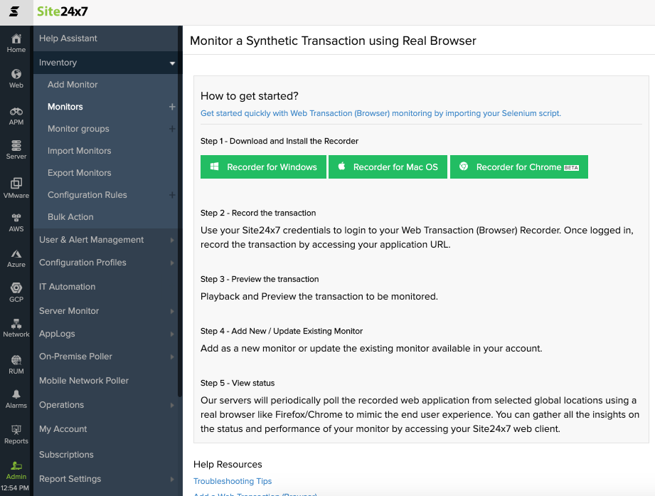Site24x7 Synthetic Transaction Monitoring Foxy.io