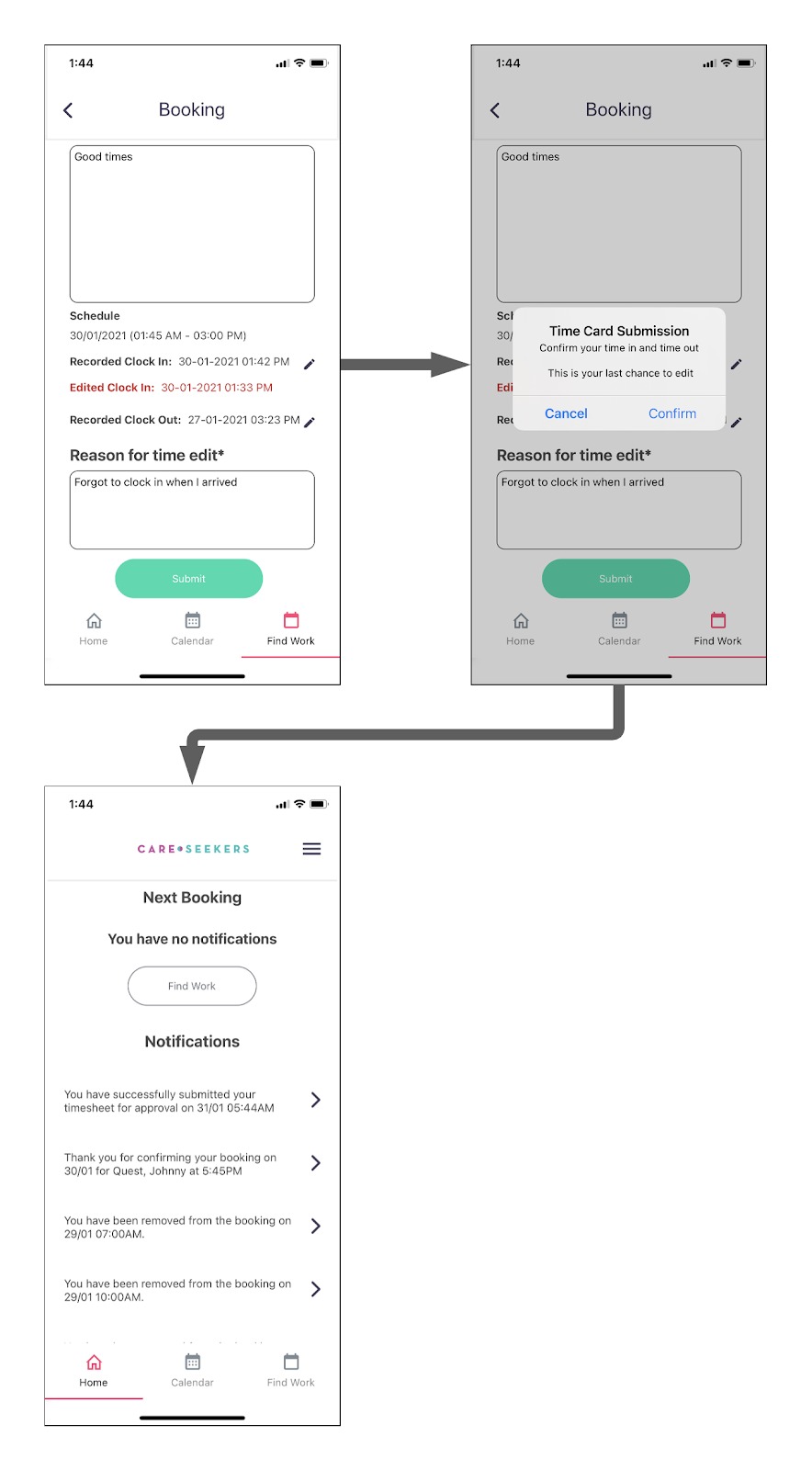 Clocking in and clocking out on the Mobile App Careseekers