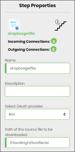 dropBoxGetFile Step - FlowWright