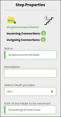 dropBoxRenameFolder Step - FlowWright