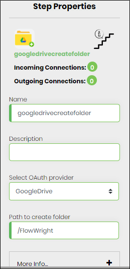 googleDriveCreateFolder Step - FlowWright