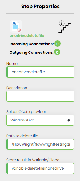 oneDriveDeleteFile Step - FlowWright