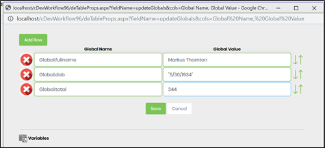 Updates any # of globals - FlowWright