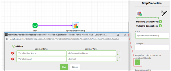updateVariablesWithSQL Step - FlowWright