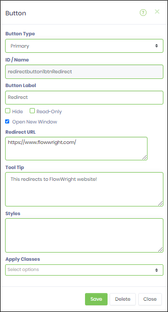 RedirectButton Widget - FlowWright