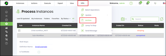 Archiving process instances - FlowWright
