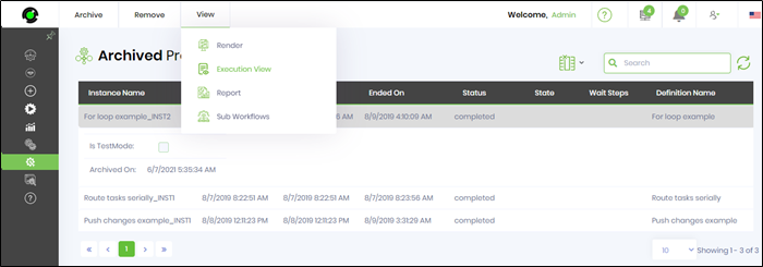 Archiving process instances - FlowWright