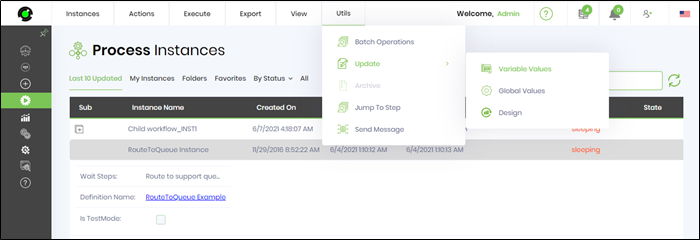 Update waiting process instance variables - FlowWright