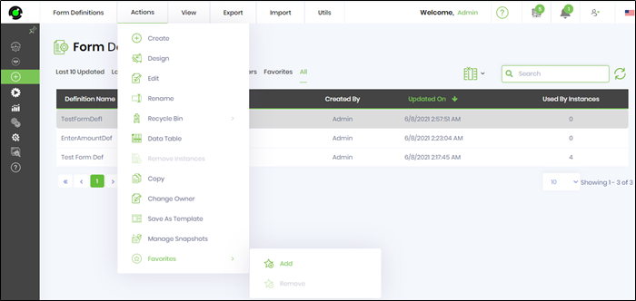 Form definition favorites - FlowWright