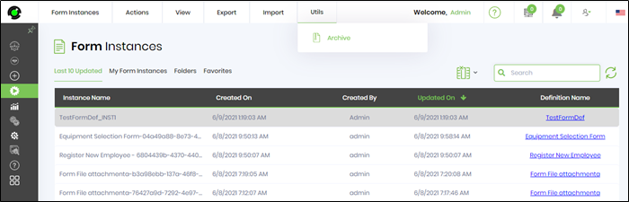 Archive form instance - FlowWright