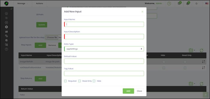 Add new step input - FlowWright