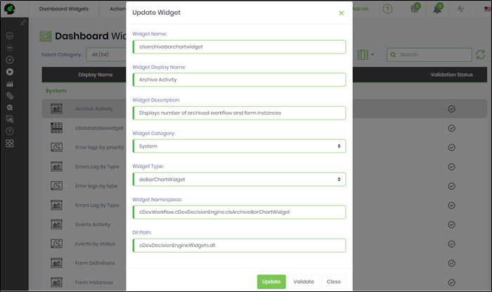 Actions on Dashboard widgets - FlowWright