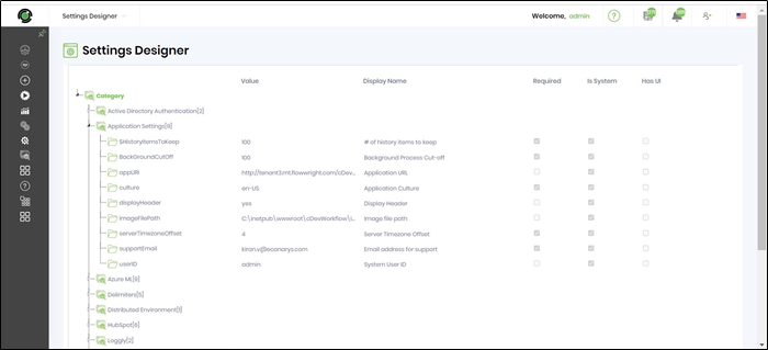 Settings Designer - FlowWright