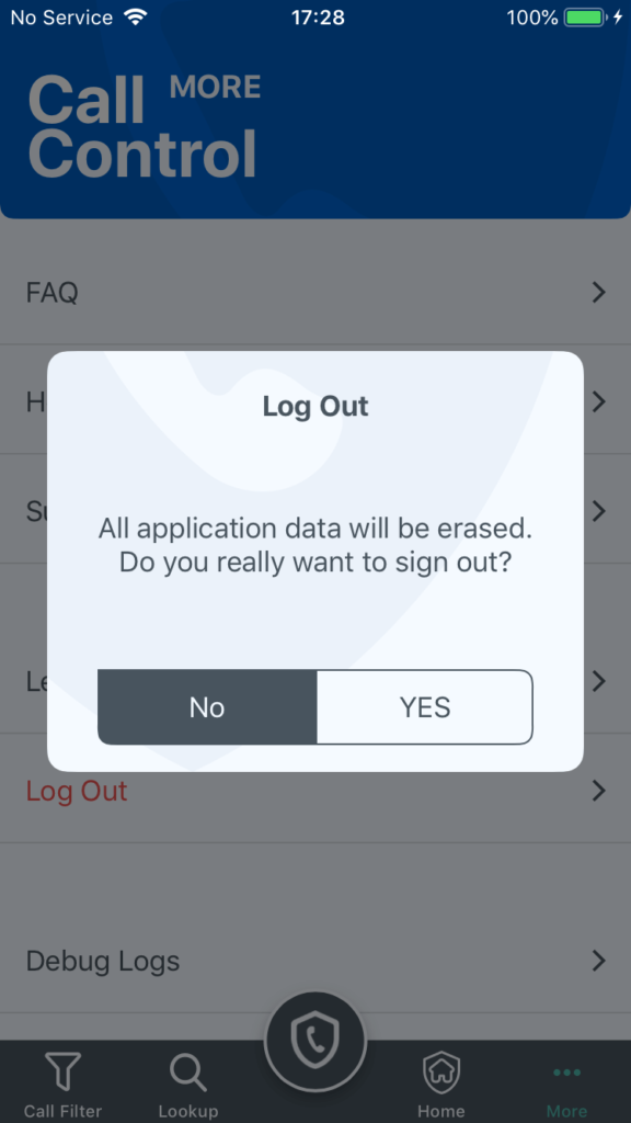 How to log out of the app Call Control