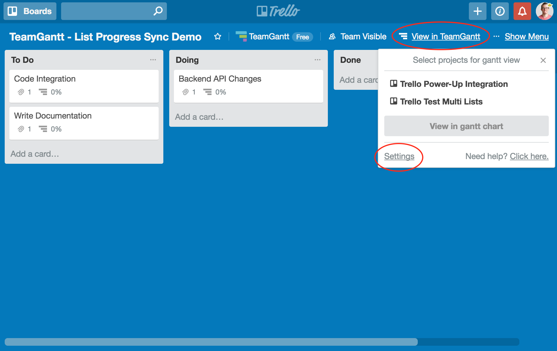 Syncing Trello List Progress with TeamGantt