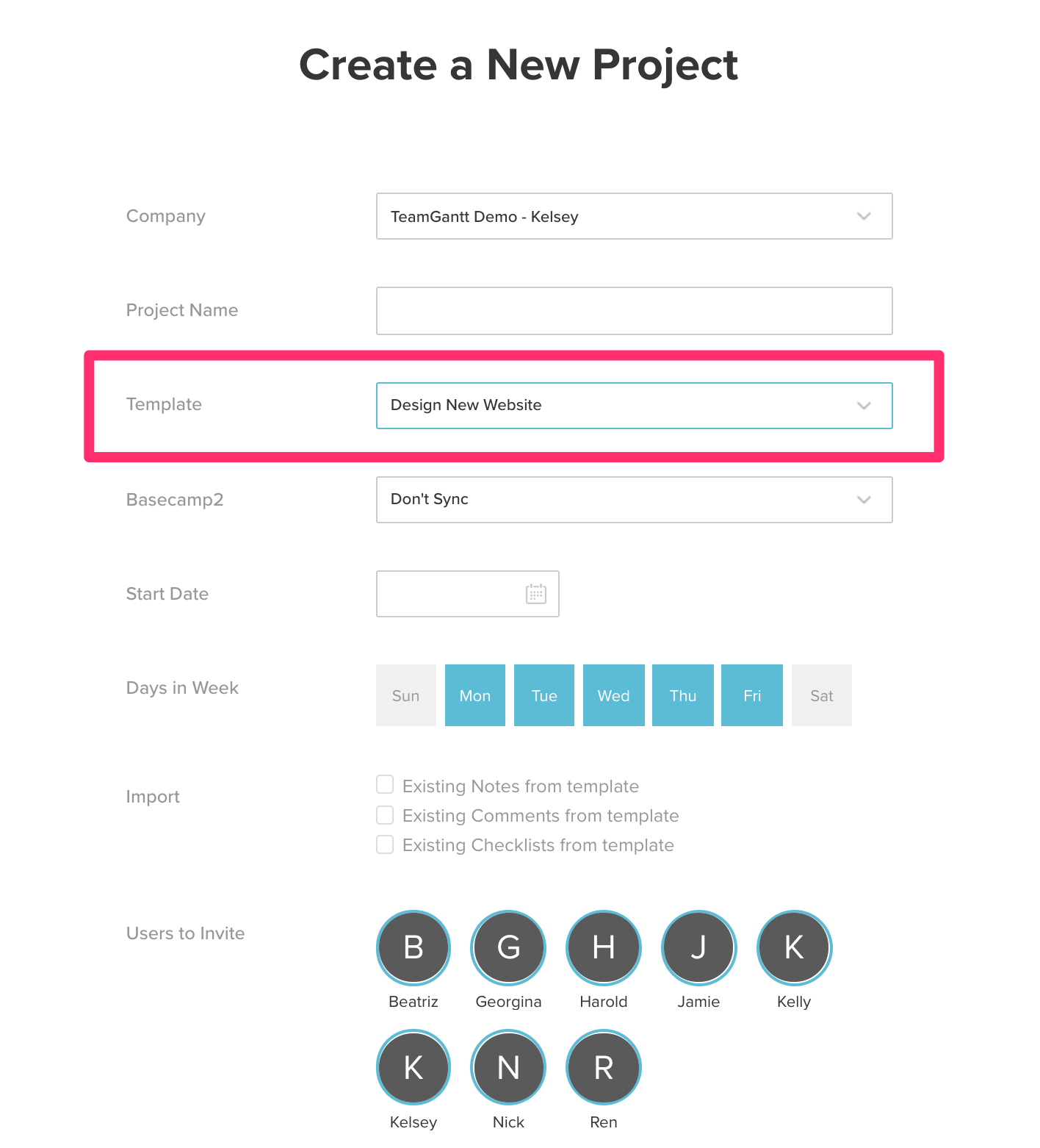 templates new project template