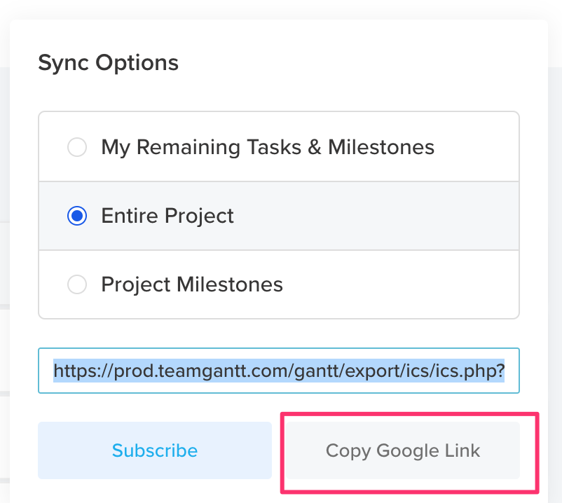 Sync with Google Calendar iCal or Outlook TeamGantt Support