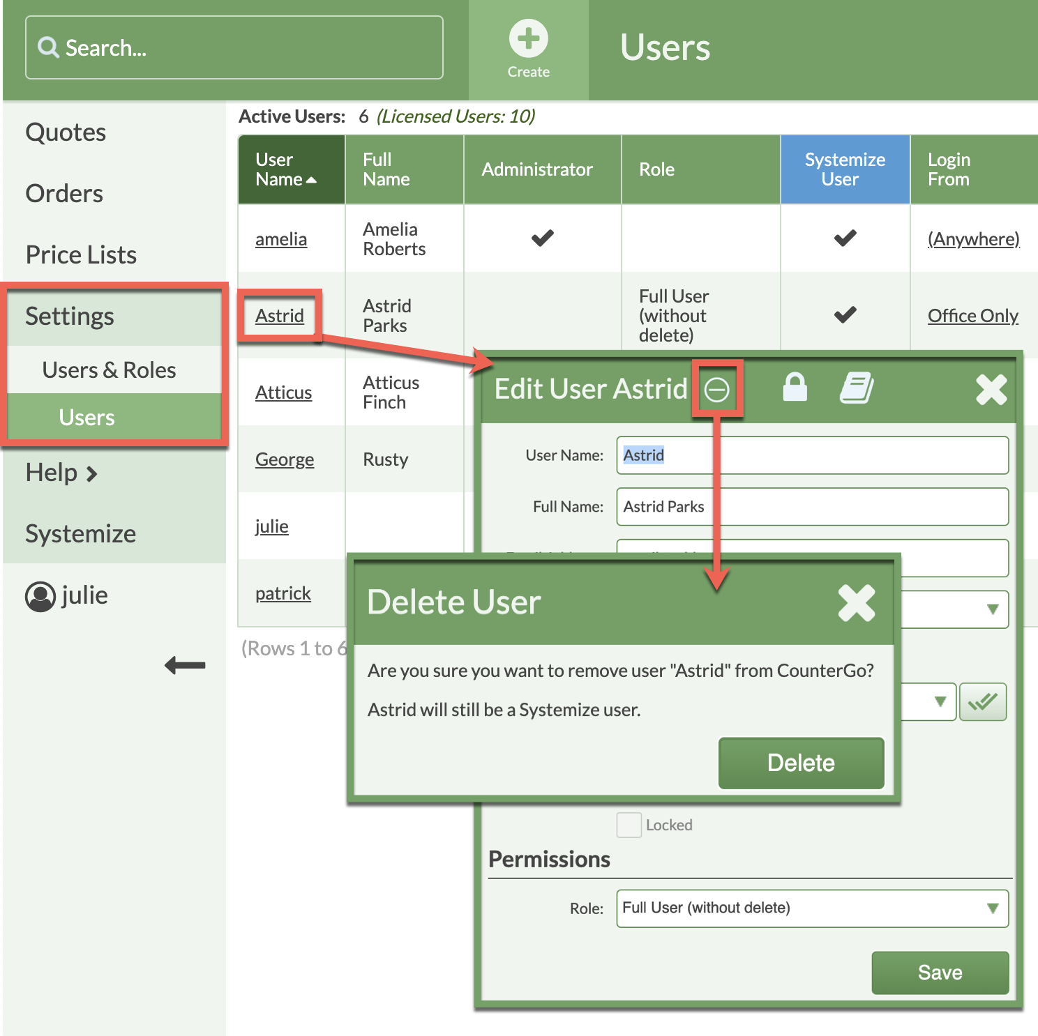 remove a systemize user form countergo