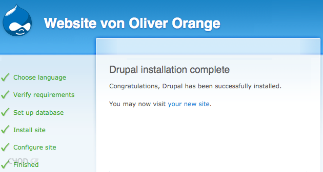 Drupal-Installation erfolgreich abgeschlossen
