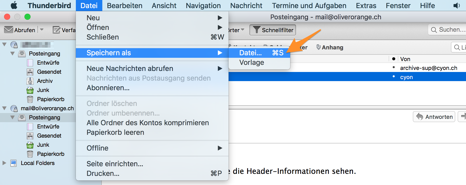 «Speichern als» im Thunderbird.