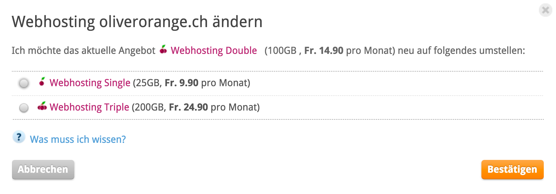 Angebot oliverorange.ch ändern