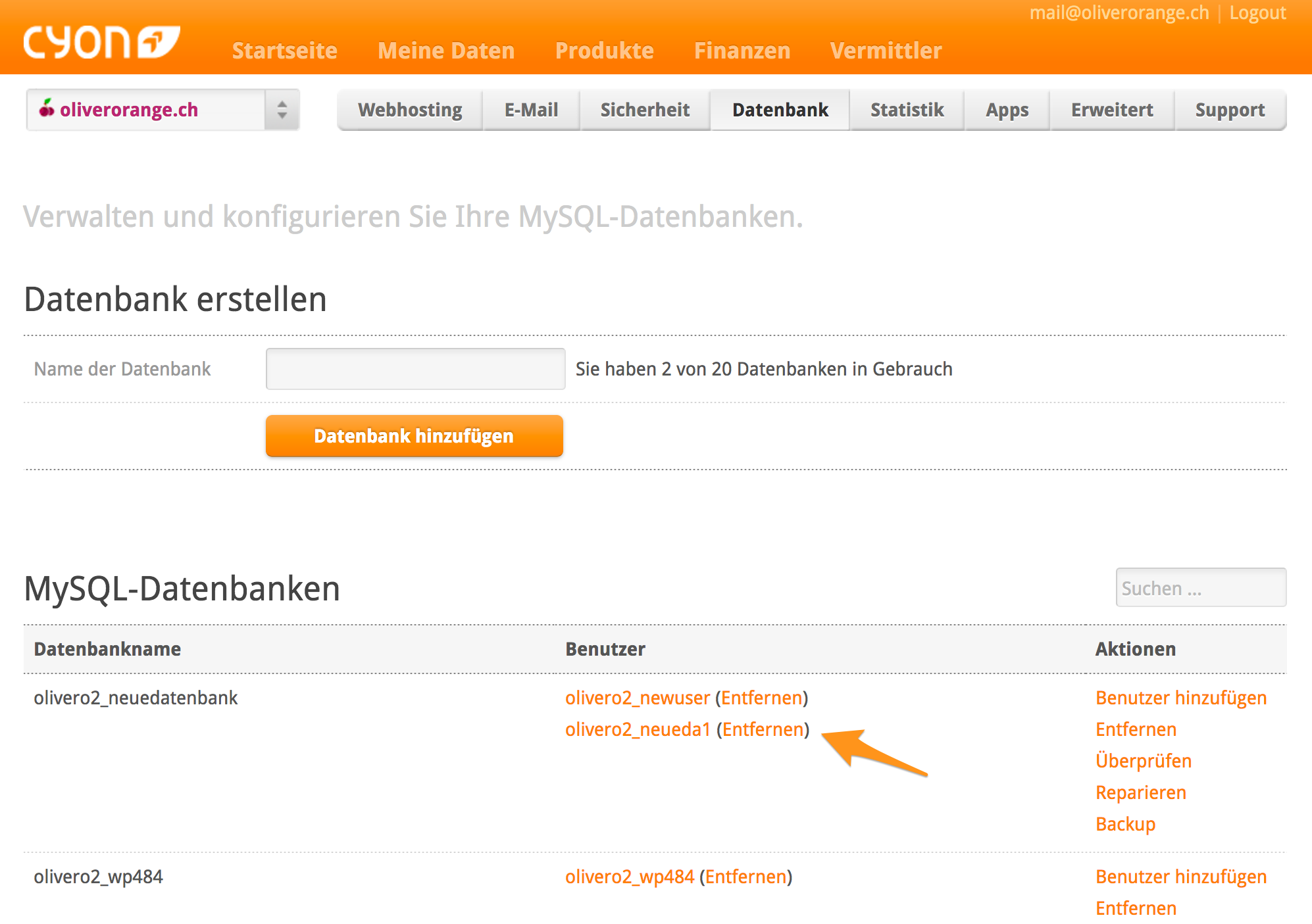 Datenbankbenutzer entfernen