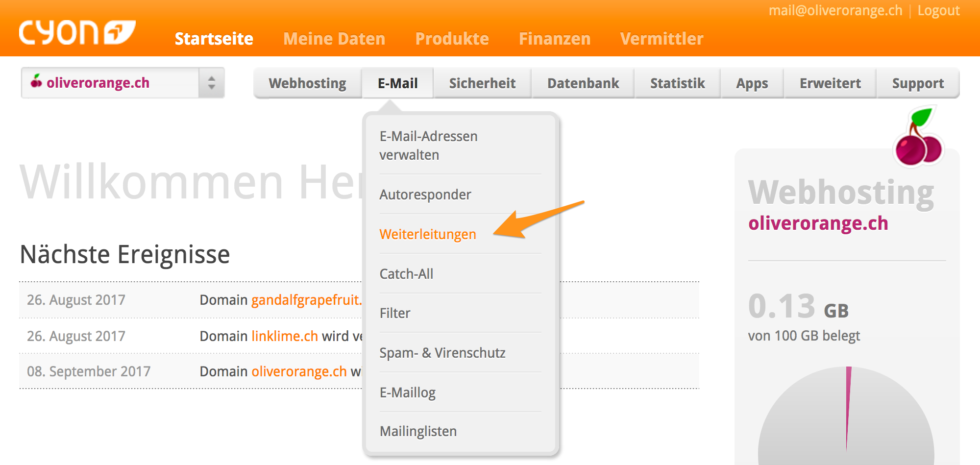 E-Mail-Weiterleitung einrichten im my.cyon