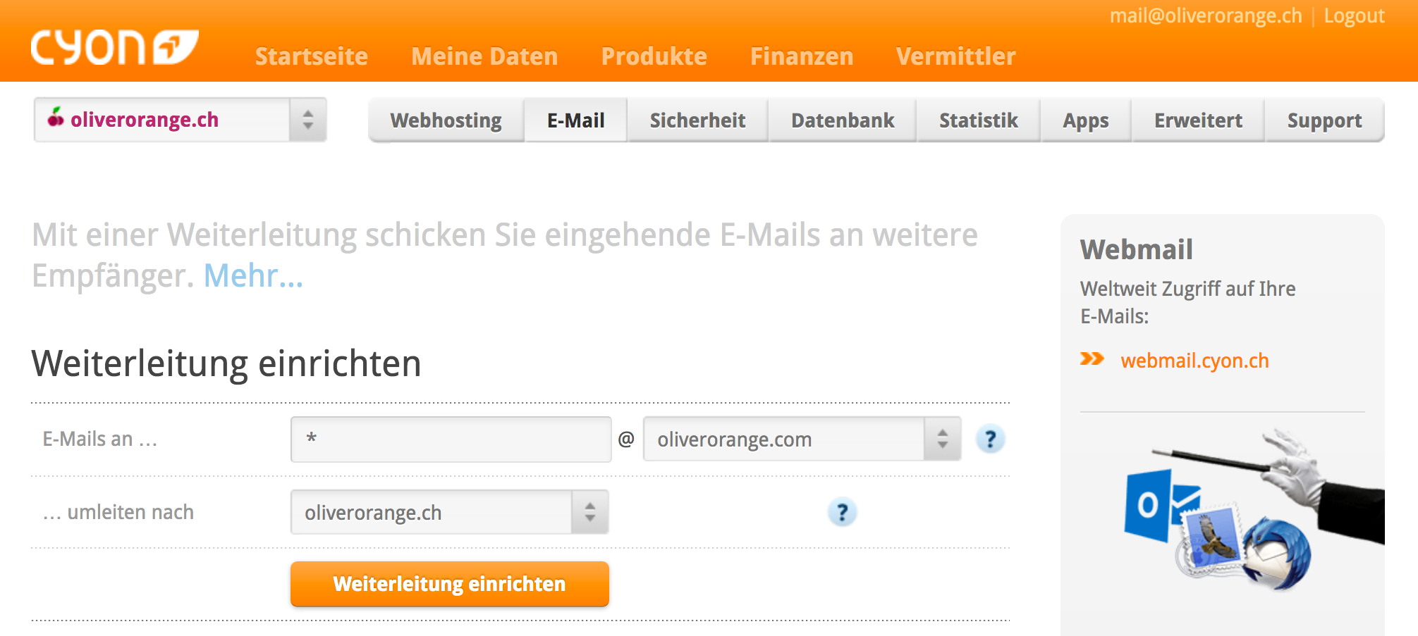 Weiterleitung auf Domainebene einrichten