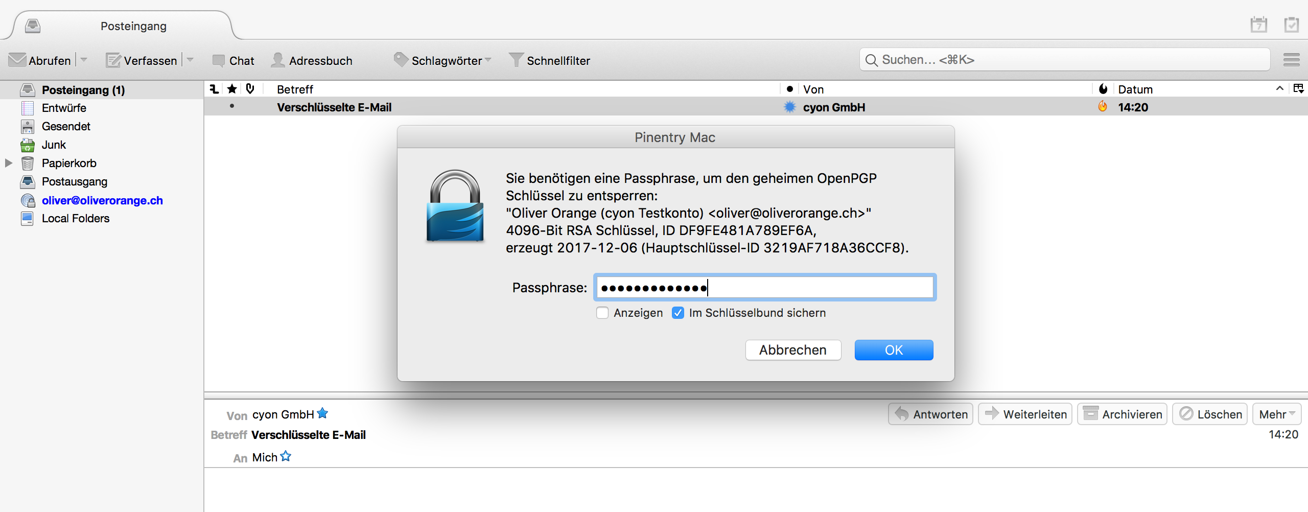 Passphrase für PGP-Schlüssel eingeben
