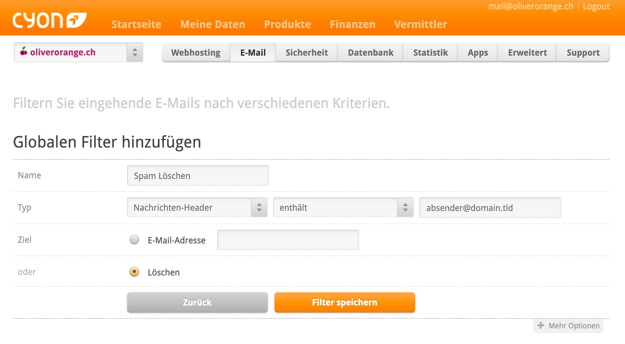 Filter einrichten um Spam-Mail direkt zu löschen