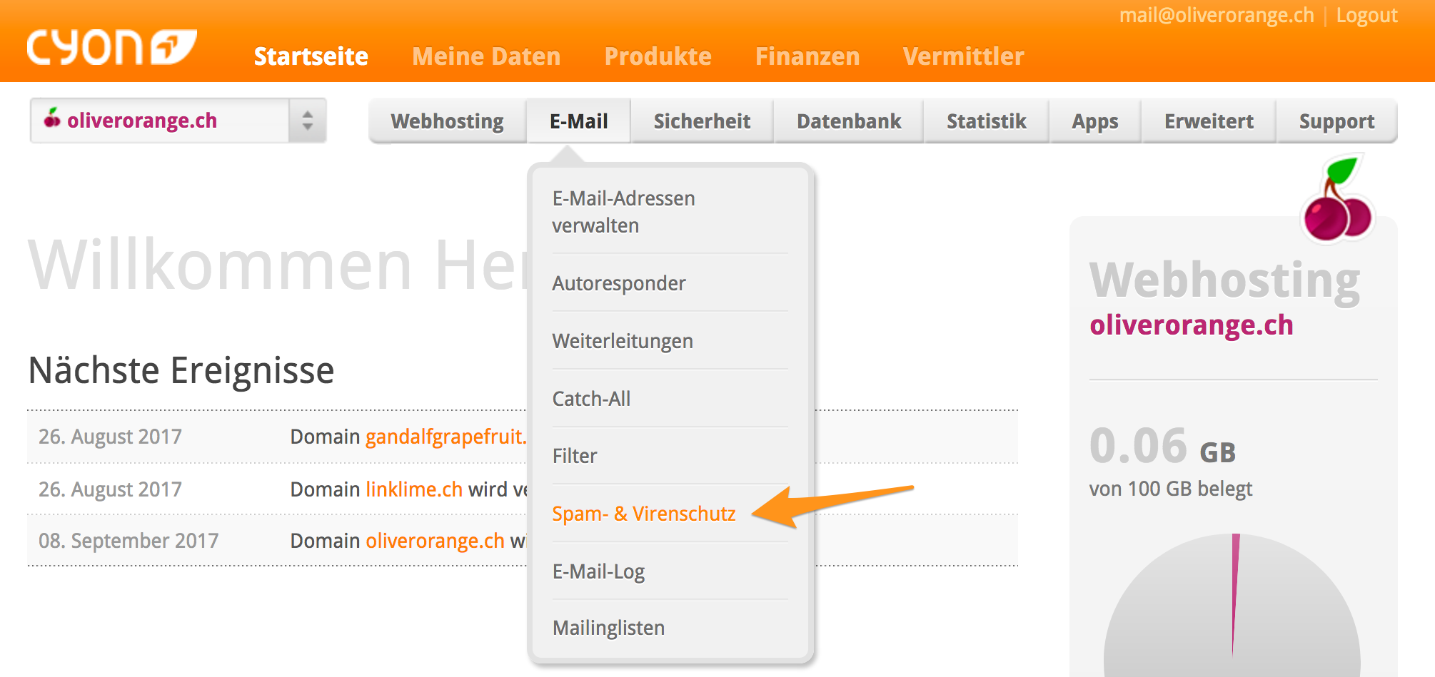 Menü «Spam- & Virenschutz» im my.cyon